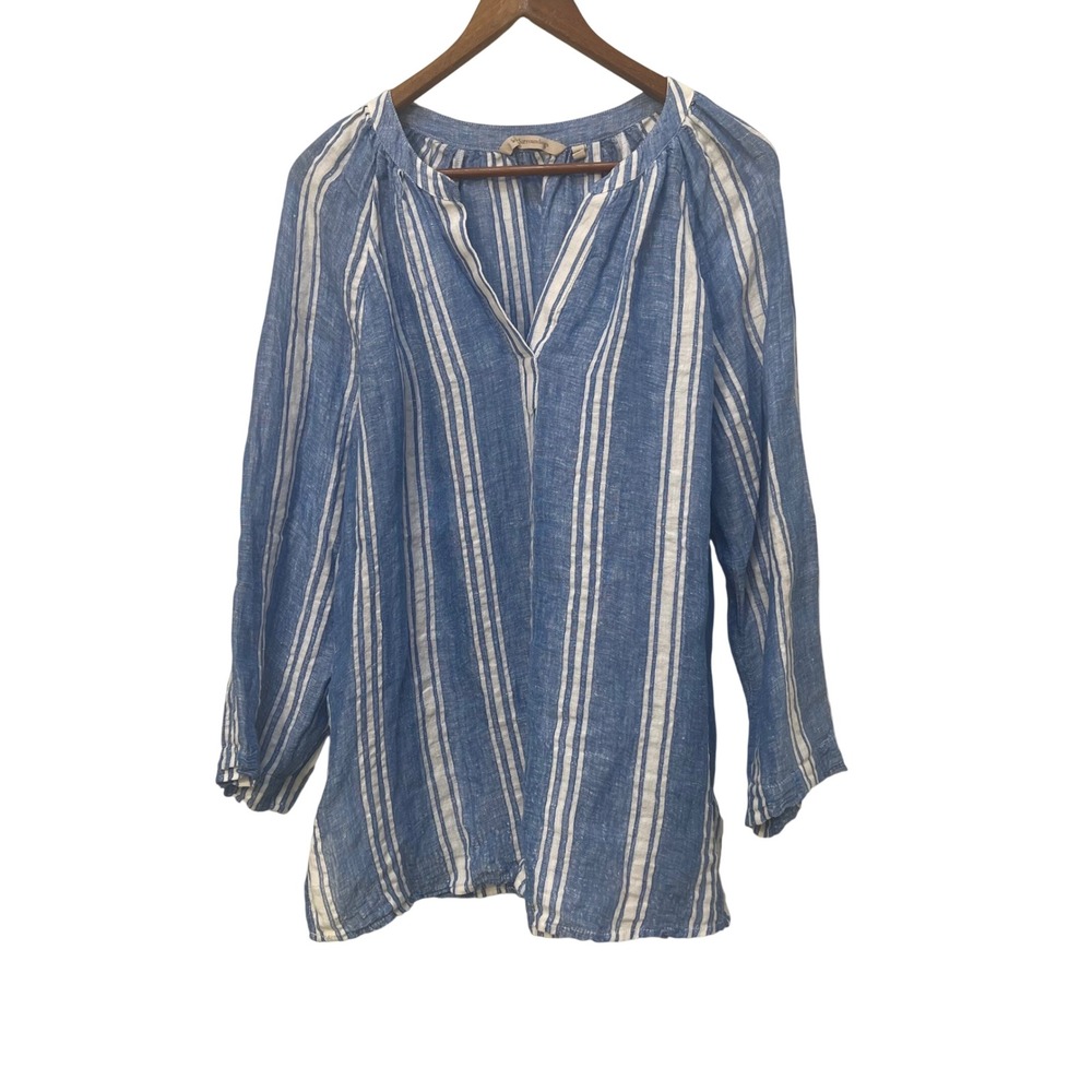 Soft Surroundings Blue White Striped Linen Blend Tunic Top XL Coastal Beachy - Picture 2 of 7